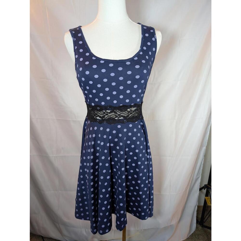 GUC Women's Medium Polka Dot Fit and Flare Dress with Lace Cutout by Wild Daisy